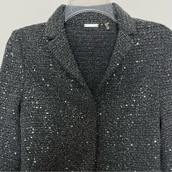 Elie Tahari Y2K Crop Glittery Jacket Womens Small Crochet Sequined Blazer Gray - Picture 5 of 11
